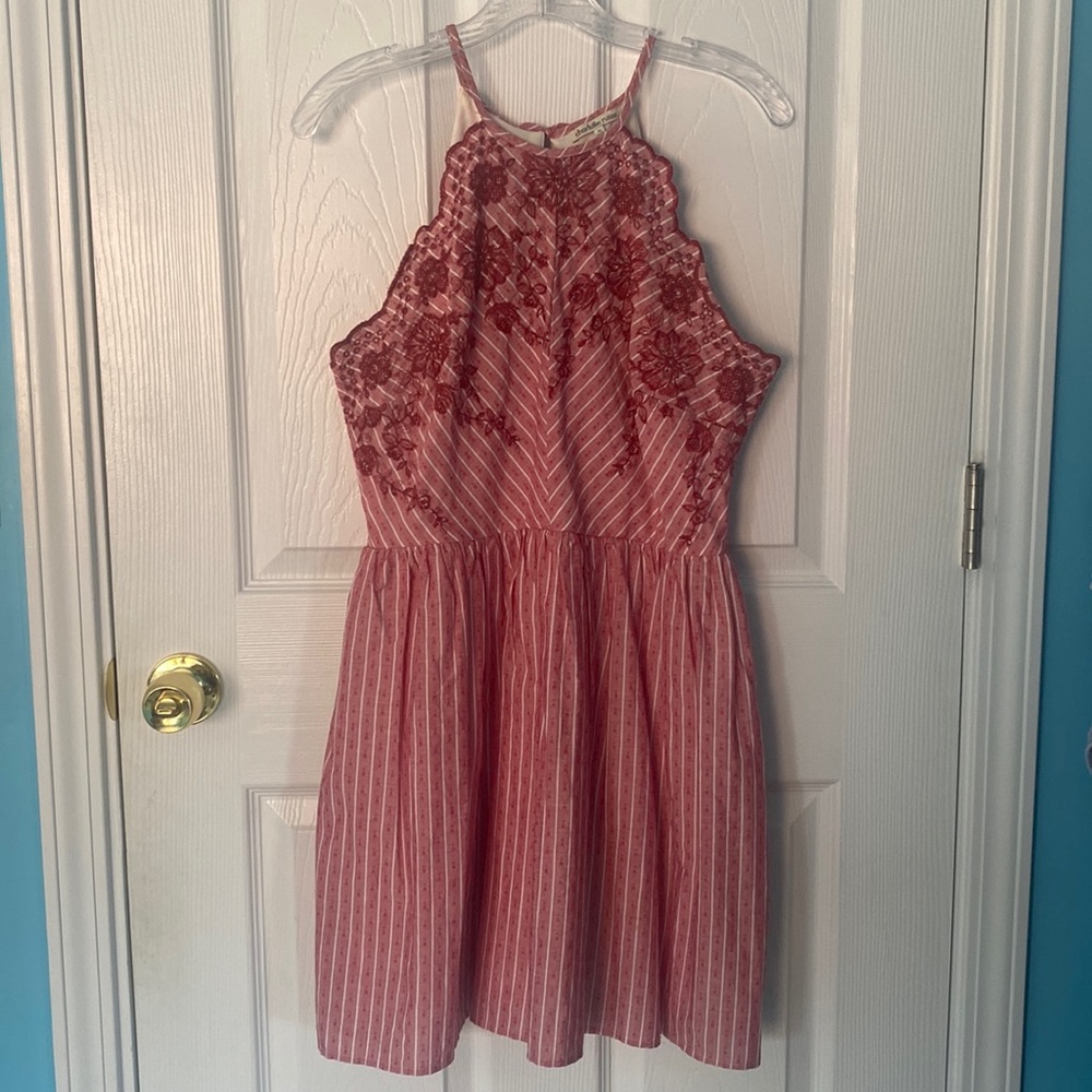 Charlotte Russe Pink Halter Dress with Floral Embroidery